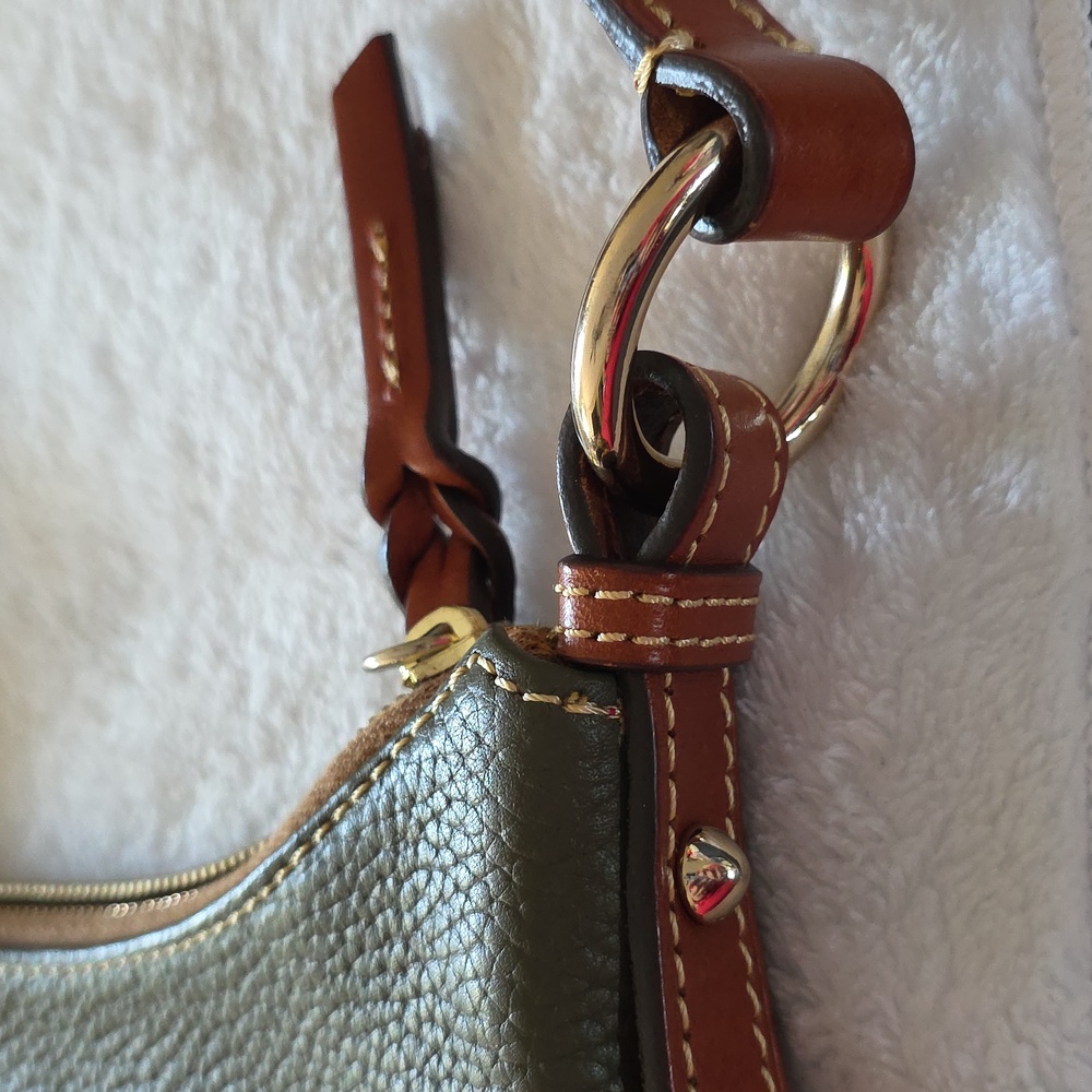 Dooney & Bourke Olive and Tan Pebbled Leather Shoulder Bag - Picture 6 of 11
